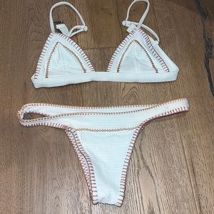 ElleJay white bikini with beige stitching XS TOP S BOTTOM